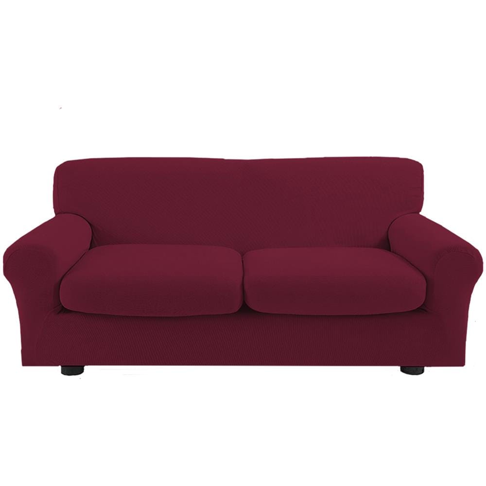 Copridivano Bielastico Antimacchia Con Copricuscini Separati - Copridivano 2 Posti (estensibile Da 110 A 150 Cm) + 2 Cuscini Bordeaux - Foto 1