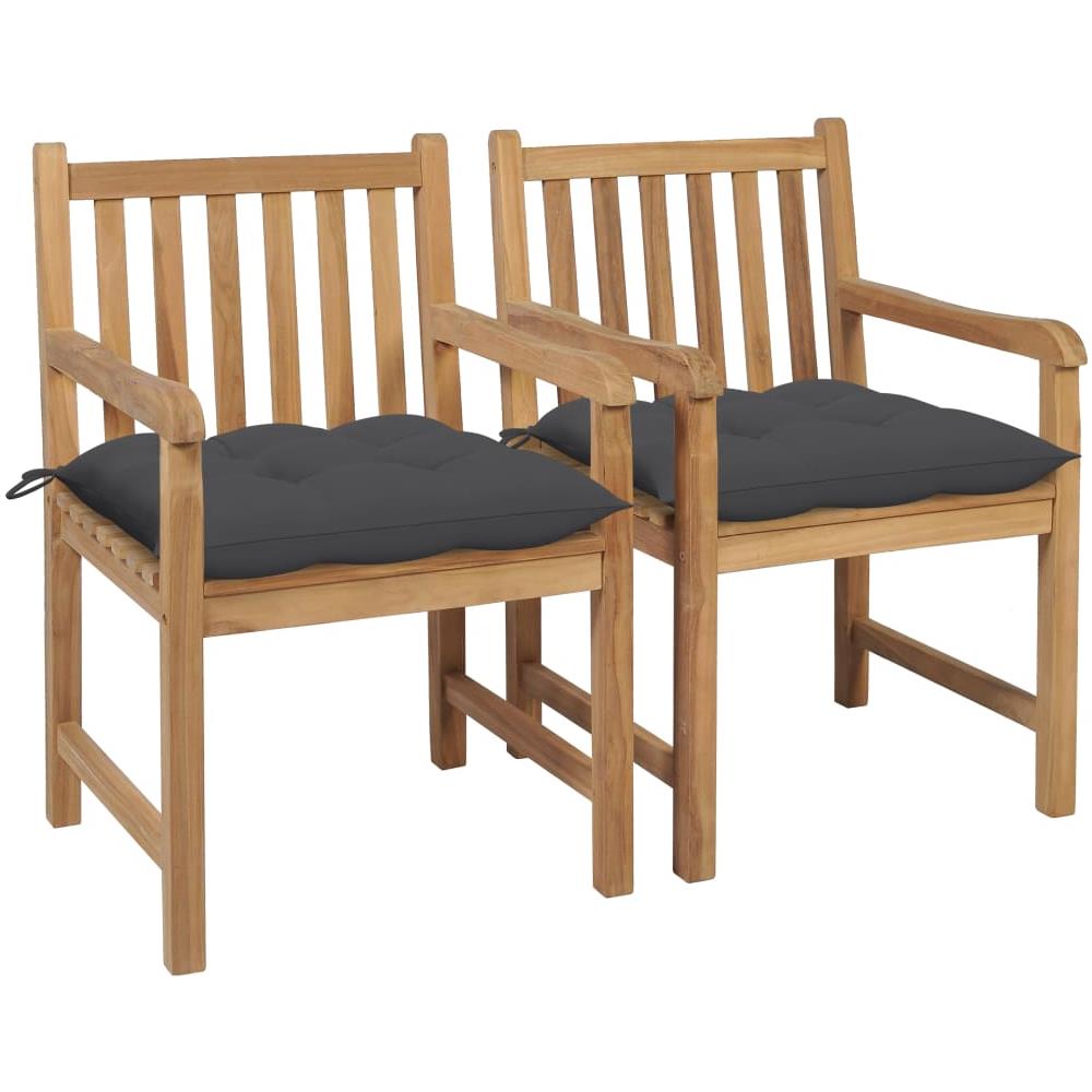 Sedie da Giardino 2 pz con Cuscini Antracite Massello di Teak - Foto 1