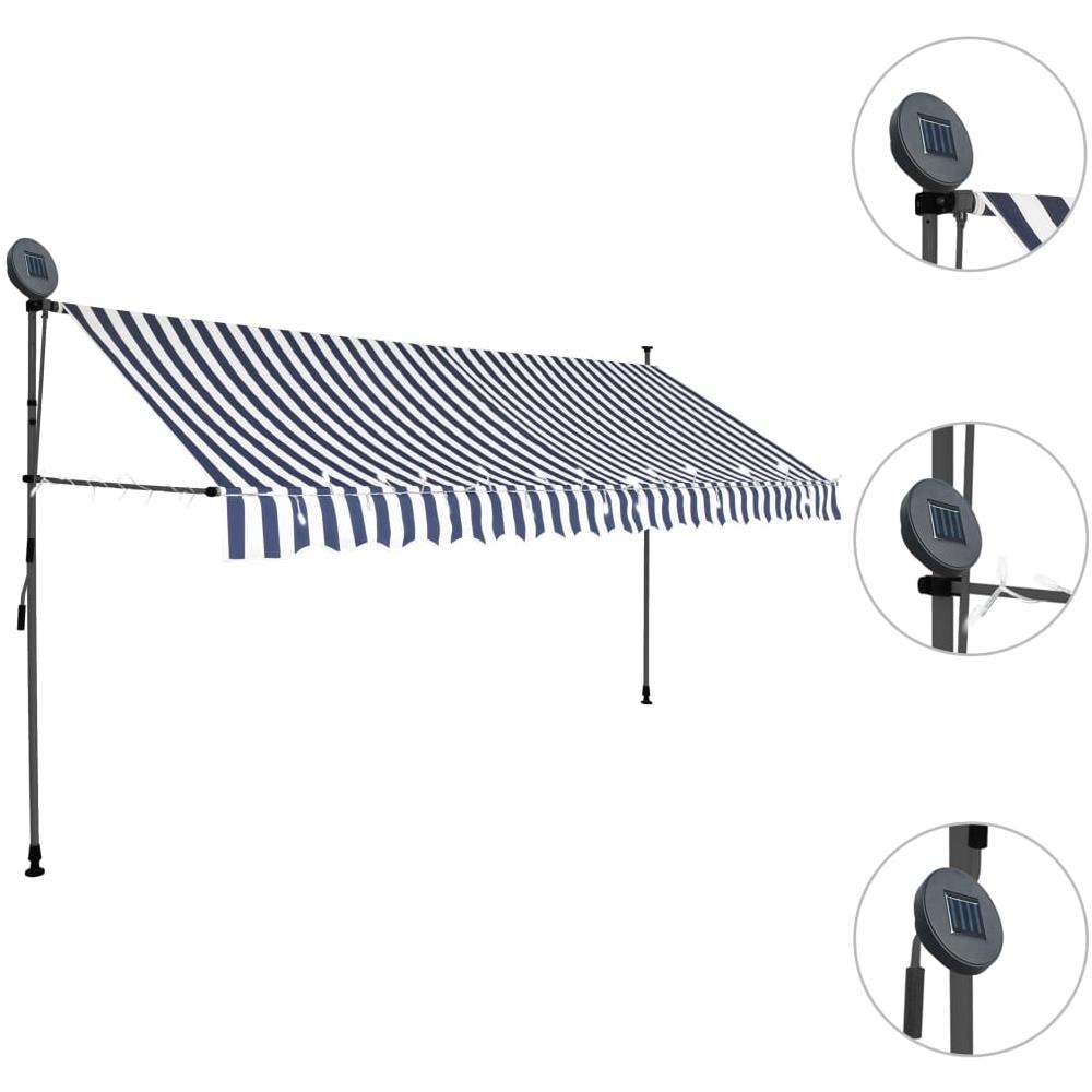 Tenda da Sole Retrattile Manuale con LED 350 cm Blu e Bianca - Foto 2