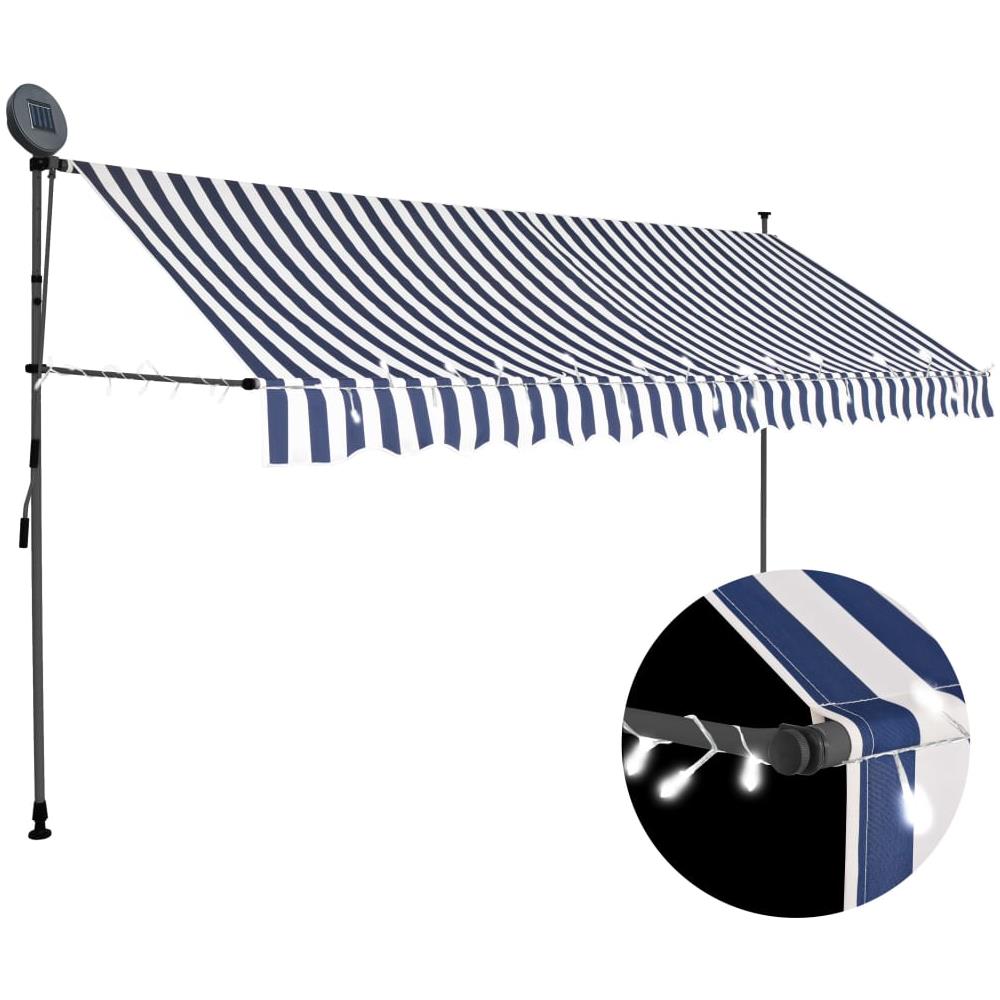 Tenda da Sole Retrattile Manuale con LED 350 cm Blu e Bianca - Foto 1