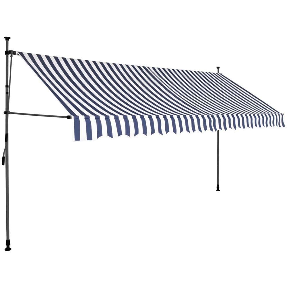 Tenda da Sole Retrattile Manuale con LED 350 cm Blu e Bianca - Foto 3