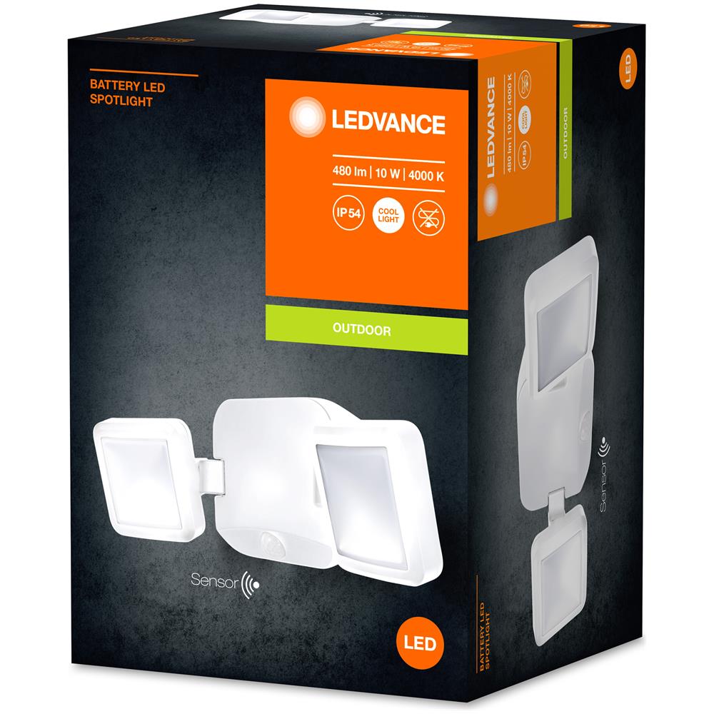 Ledvance Lampada Da Esterno Led A Parete Con Alimentatore A Batteria, Battery Led Spotlight Double / 10 W, 6 V, Bianco Freddo, 4000 K, Materiale: Acrylnitril-butadien-styrol-copolymer (abs), Ip54 - Foto 4