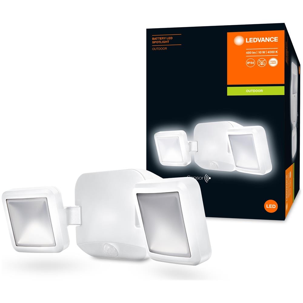 Ledvance Lampada Da Esterno Led A Parete Con Alimentatore A Batteria, Battery Led Spotlight Double / 10 W, 6 V, Bianco Freddo, 4000 K, Materiale: Acrylnitril-butadien-styrol-copolymer (abs), Ip54 - Foto 2