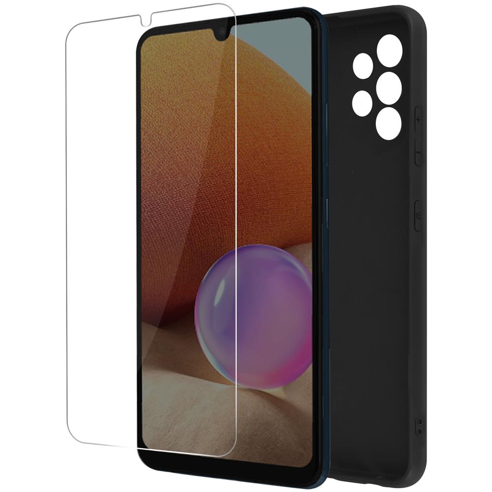 Cover Silicone Samsung Galaxy A32 4g Nera + Vetro Temperato 9h Trasparente - Foto 1