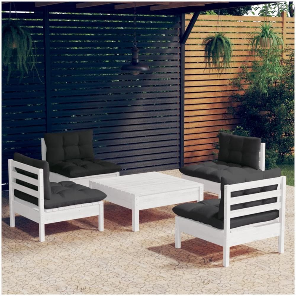 Set Divani Da Giardino 5 Pz Con Cuscini Antracite Legno Di Pino - Foto 1