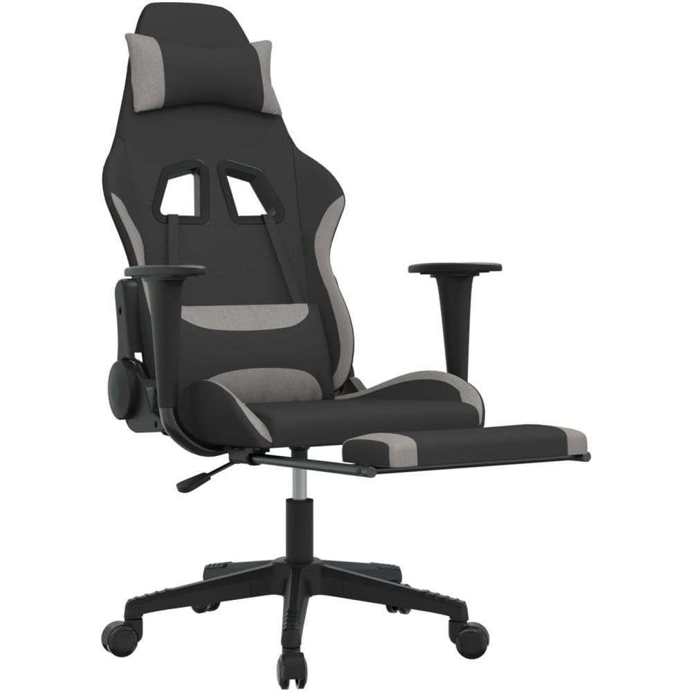 Sedia Da Gaming Massaggio E Poggiapiedi Nero E Grigio Tessuto - Foto 2