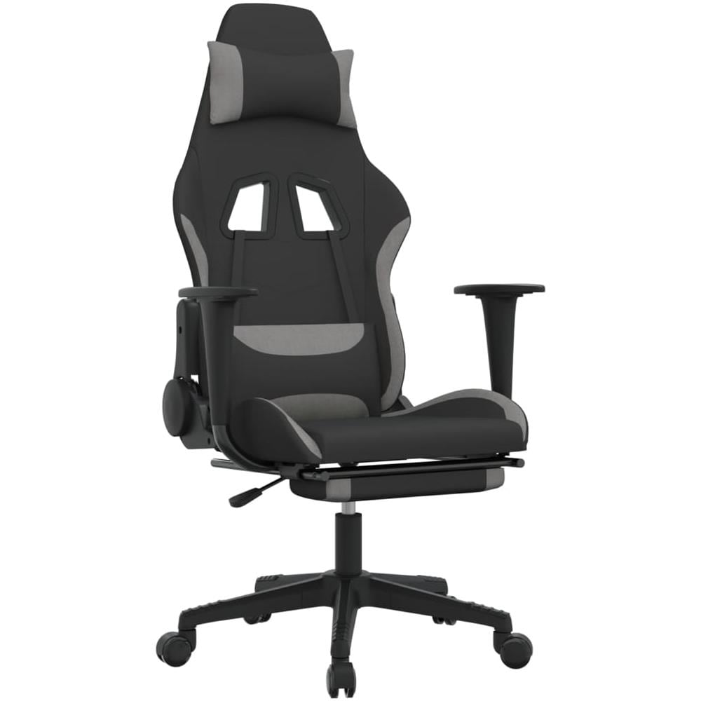 Sedia Da Gaming Massaggio E Poggiapiedi Nero E Grigio Tessuto - Foto 1