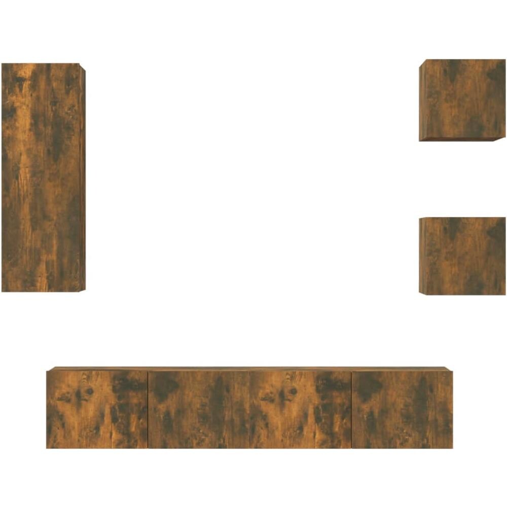 Set Di Mobili Porta Tv 5 Pz Rovere Fumo In Legno Multistrato - Foto 2