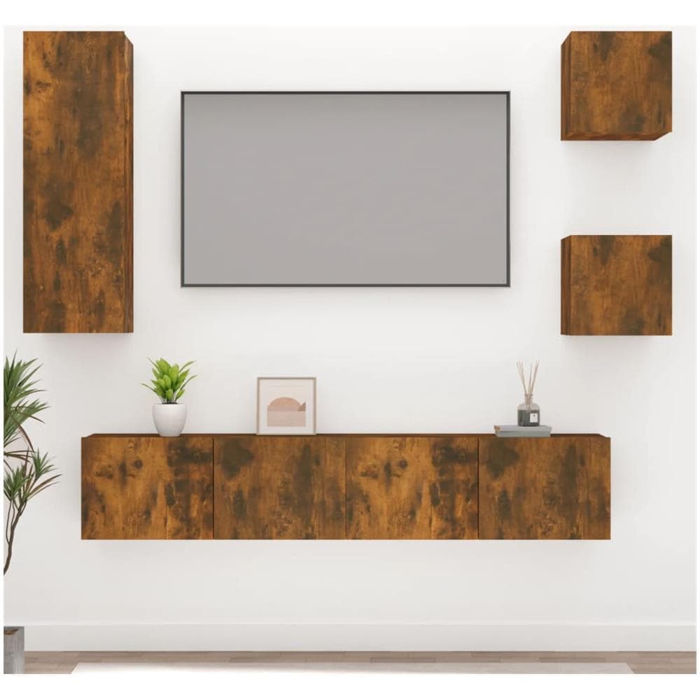 Set Di Mobili Porta Tv 5 Pz Rovere Fumo In Legno Multistrato - Foto 1