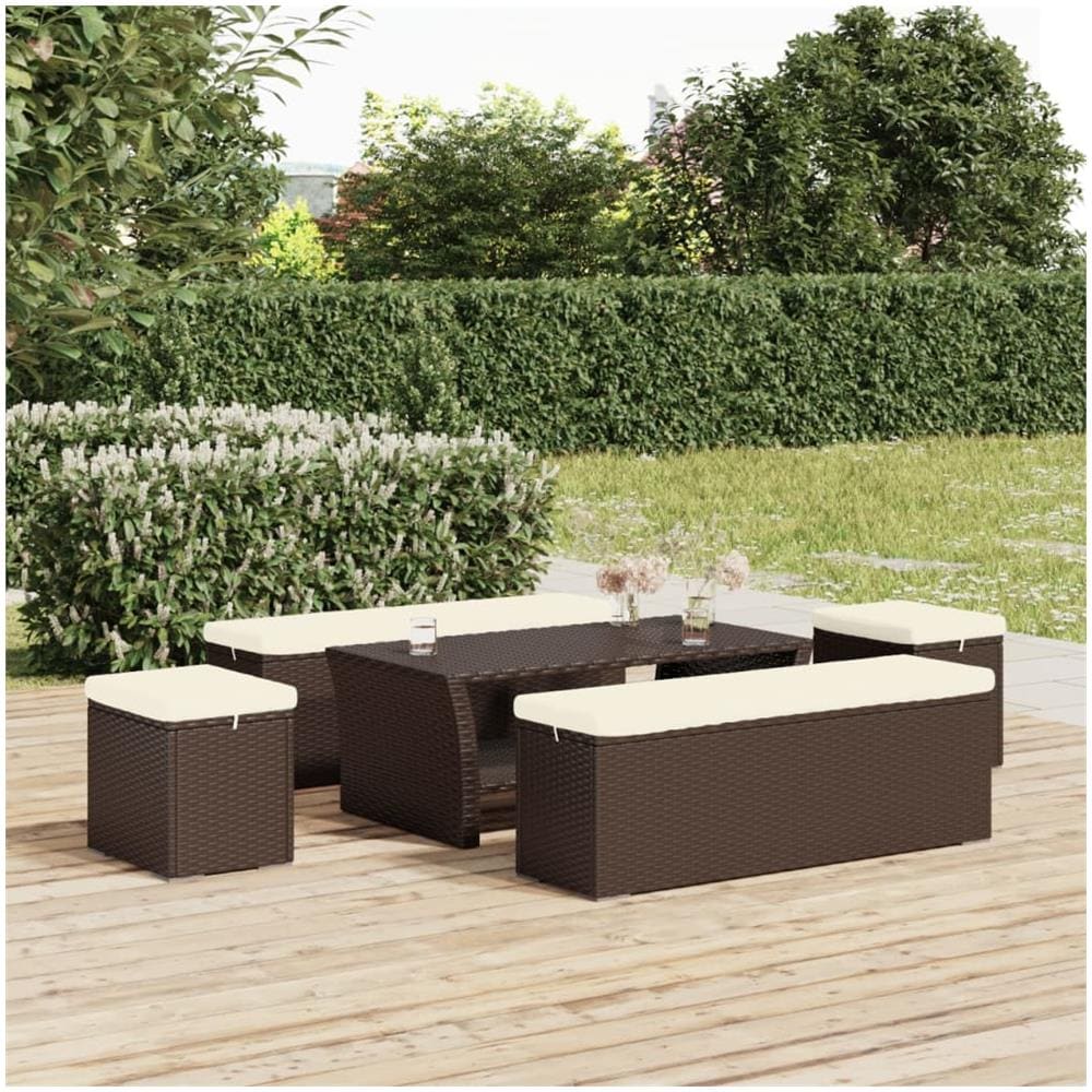 Ottomane Con Cuscini 2pz Marrone 40x30x40 Cm In Polyrattan - Foto 1
