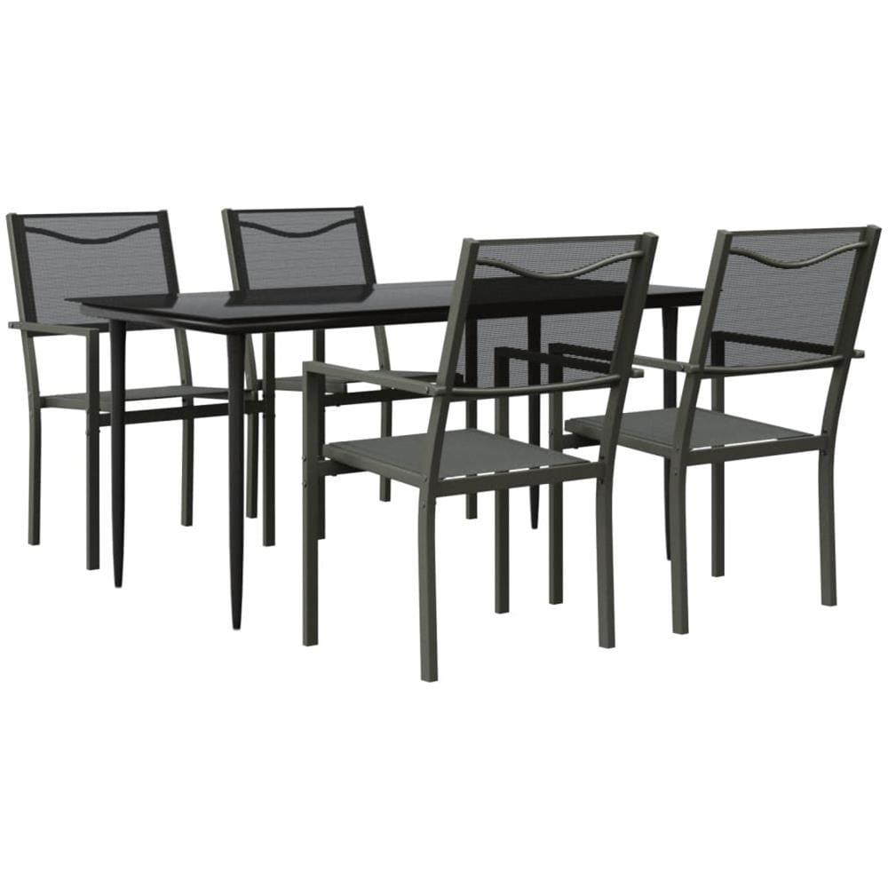 Set Da Pranzo Da Giardino 5 Pz Nero In Acciaio E Textilene - Foto 1
