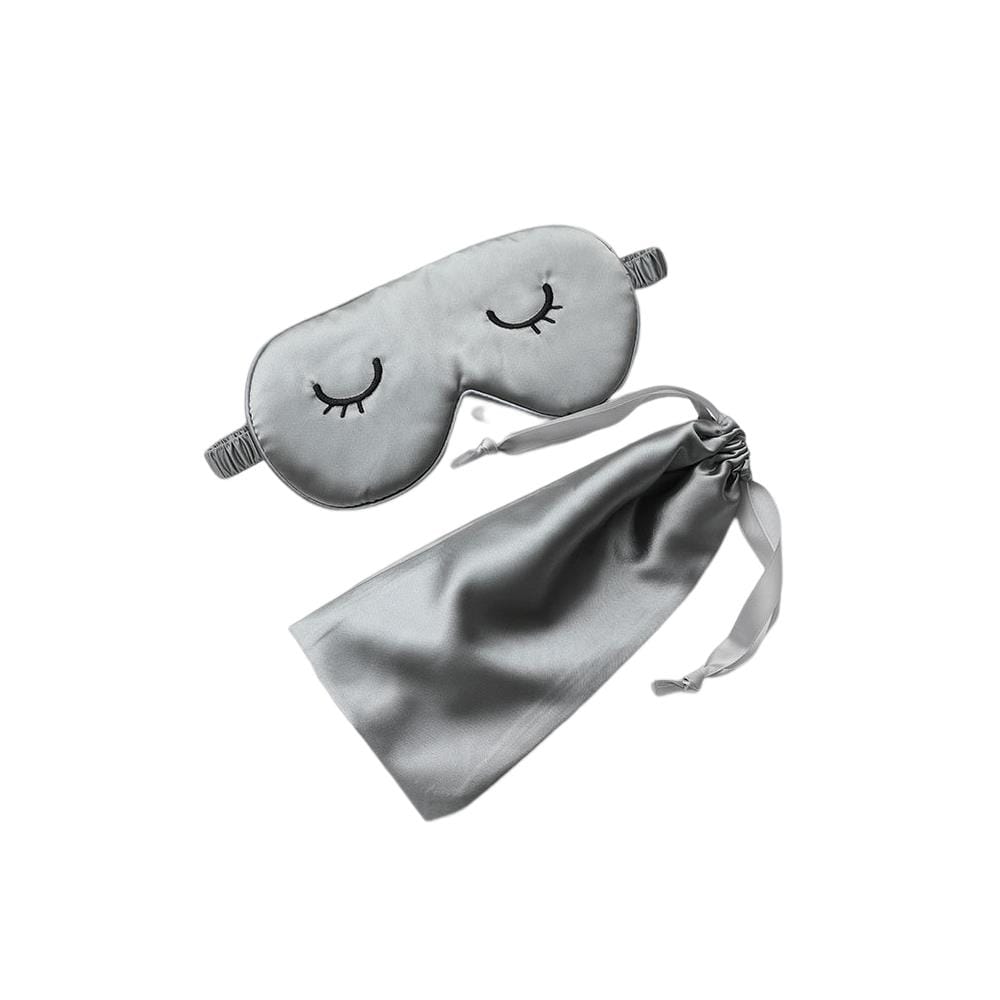 Maschera Per Gli Occhi Oscurante Per Il Sonno In Tessuto Simile Alla Seta Ricamata Con Custodia In Tessuto Grigio - Foto 1