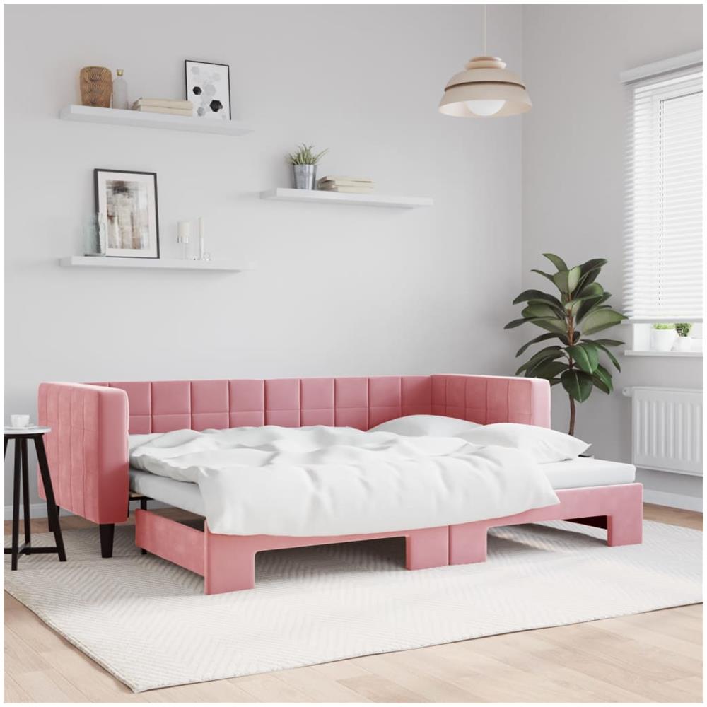 Divano Letto Con Letto Estraibile Rosa 80x200 Cm In Velluto - Foto 1