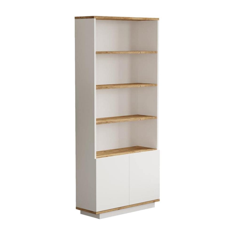 Libreria Con 2 Ante E 4 Nicchie Naturale Chiaro E Bianco - Lotula - Foto 5