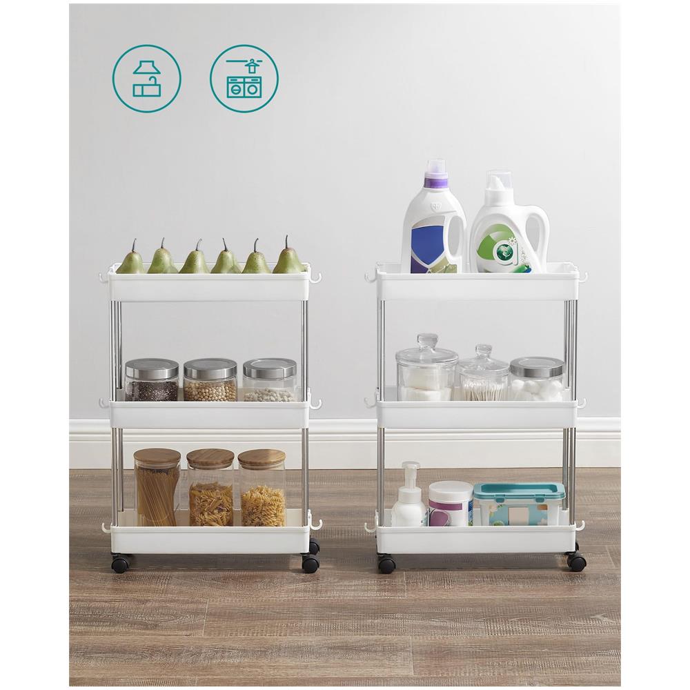 Carrello portaoggetti mobile White con 3 ripiani portaoggetti per cucine - Foto 7