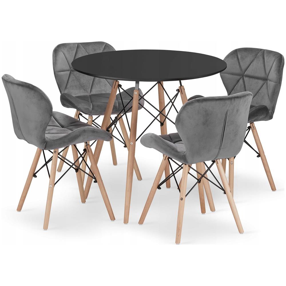 SET DI TAVOLO ROTONDO KOVA 80 Nero + 4 sedie WAKO Grigio x4 - Foto 1