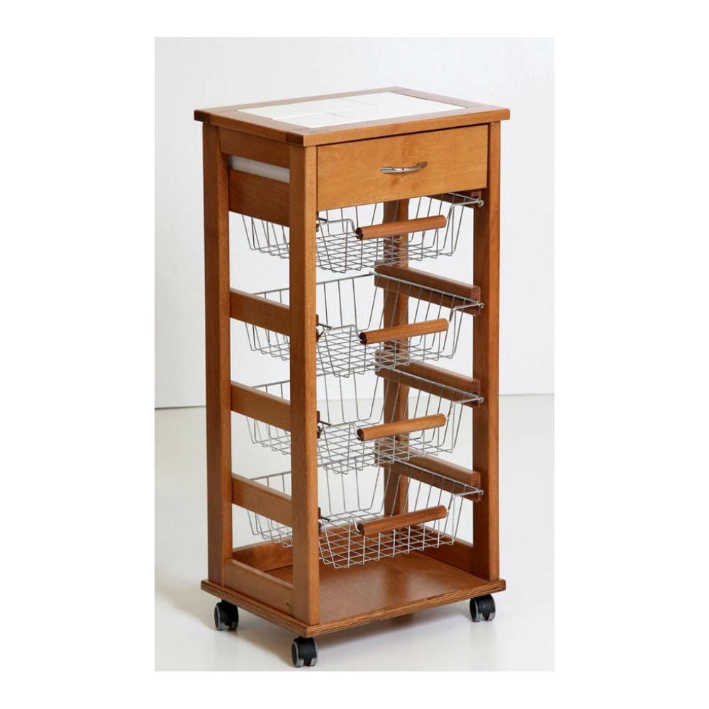 Carrello vesuvio salvaspazio ruote piano in mattonelle cassetto portafrutta rovere - Foto 1