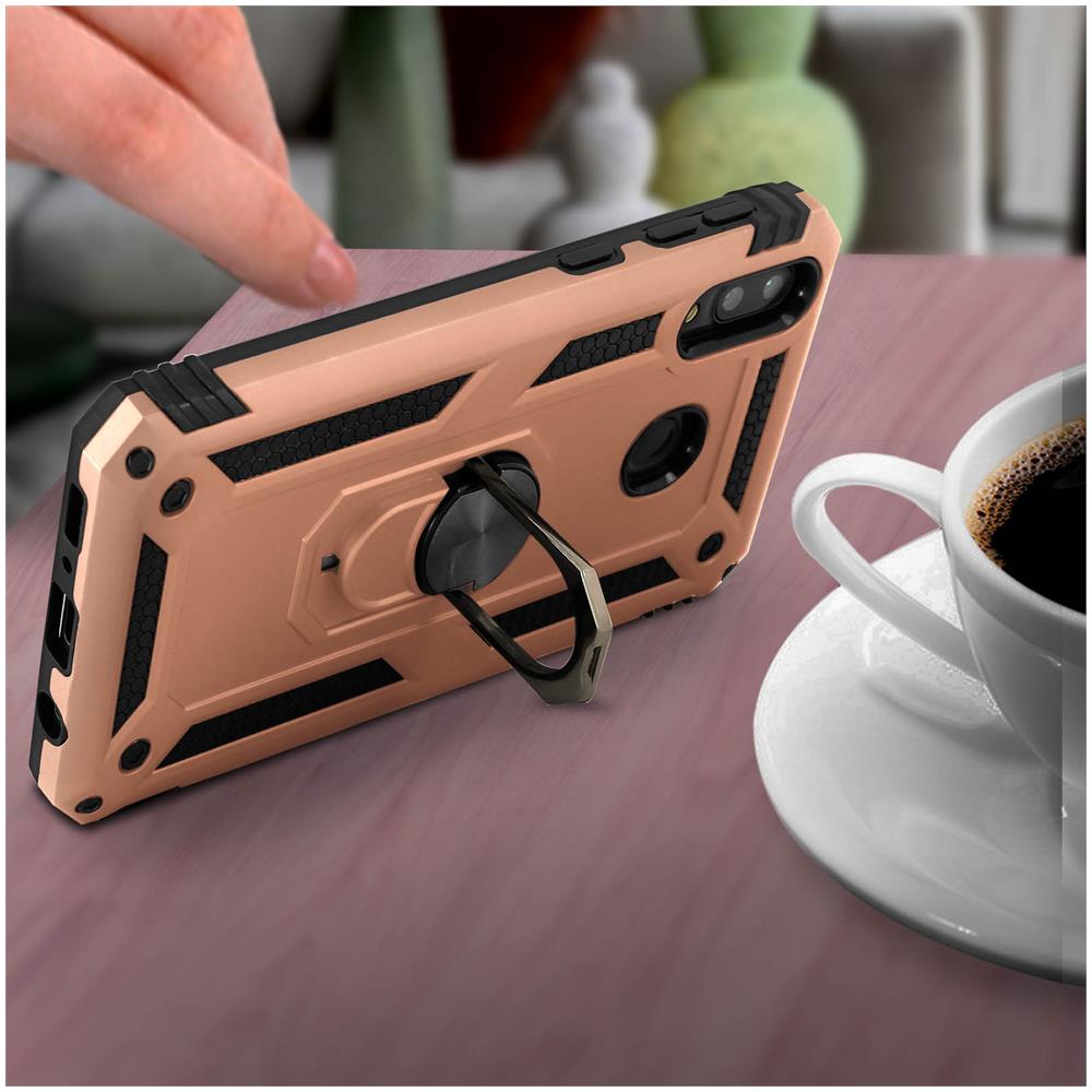 Cover Galaxy M20 Bi-materia Rigida Morbida Anello Magnetico Stand Rosa Gold - Foto 5