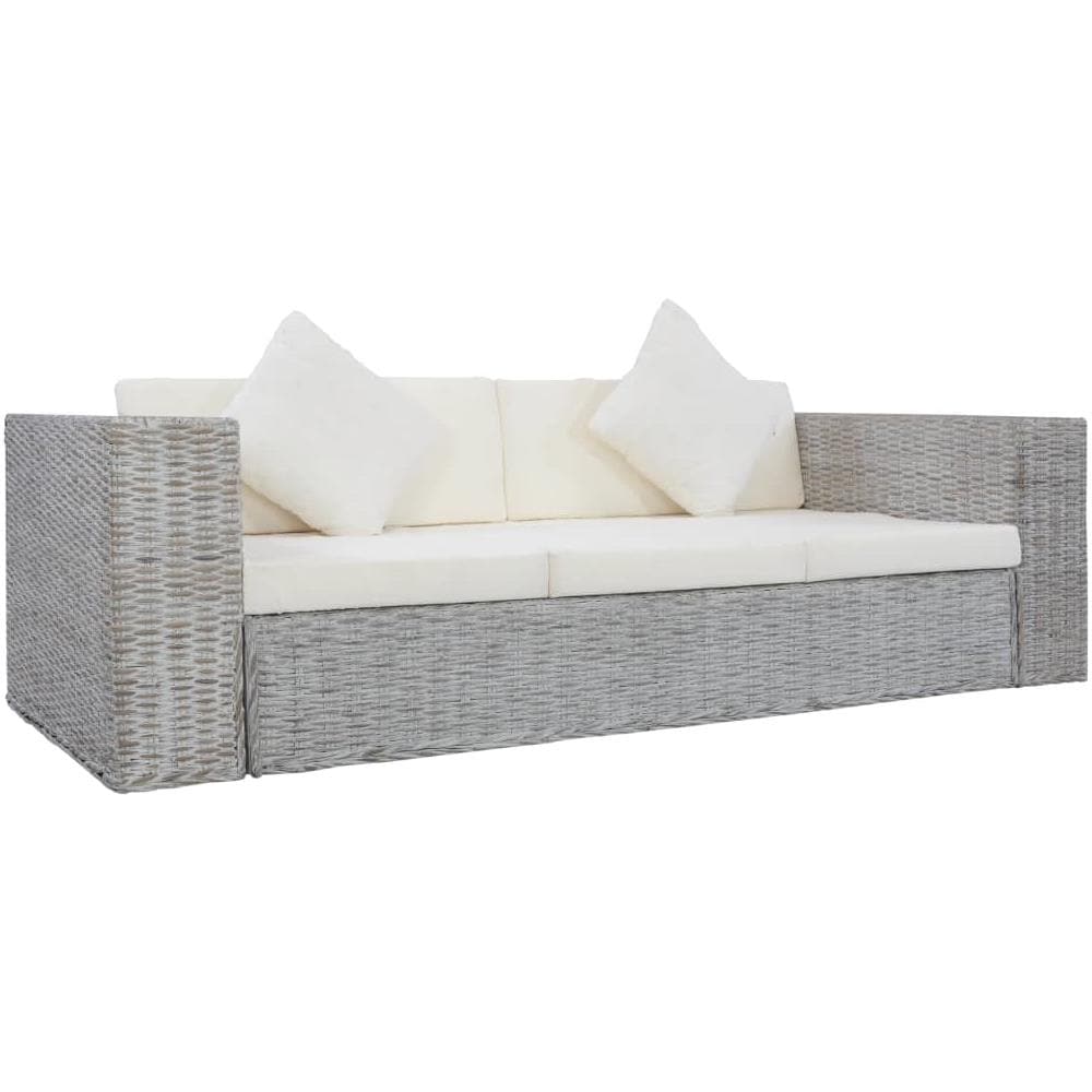 Divano a 3 Posti con Cuscini Grigio in Rattan Naturale 200 x 80 x 61 cm - Foto 1
