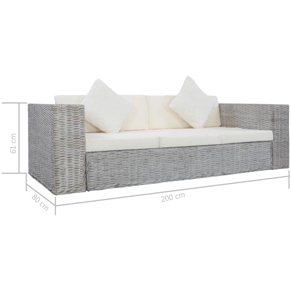 Divano a 3 Posti con Cuscini Grigio in Rattan Naturale 200 x 80 x 61 cm - Foto 8