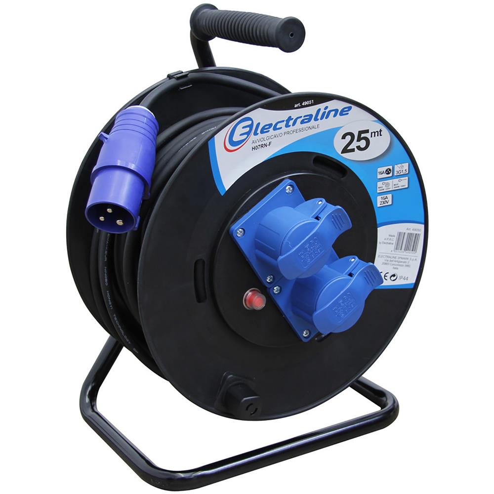 49049 Prolunga In Gomma Con Avvolgicavo 25 Mt 2 Prese Industriali Iec Spina A 3 Poli Cee Adatto Per Camper, Campeggio, Caravan, Barca, Can, Nero / blu - Foto 1