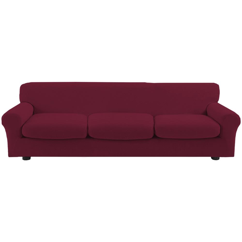 Copridivano Bielastico Antimacchia Con Copricuscini Separati - Copridivano 3 Posti (estensibile Da 150 A 210 Cm) + 3 Cuscini Bordeaux - Foto 1