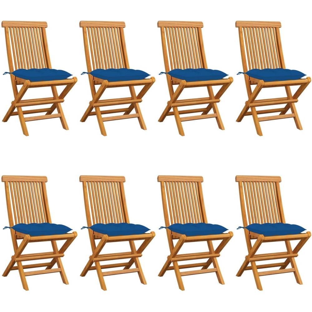 Sedie Da Giardino Con Cuscini Blu 8 Pz In Massello Di Teak - Foto 1
