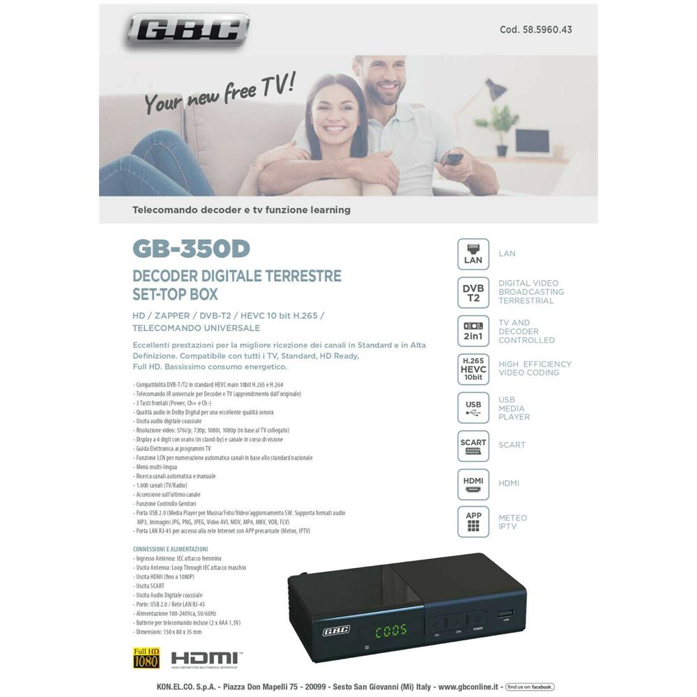 Decoder Digitale Terrestre Dvb-t2 Full Hd Hdmi Hevc H265 Ricevitore Smart Con App Precaricate - Foto 2