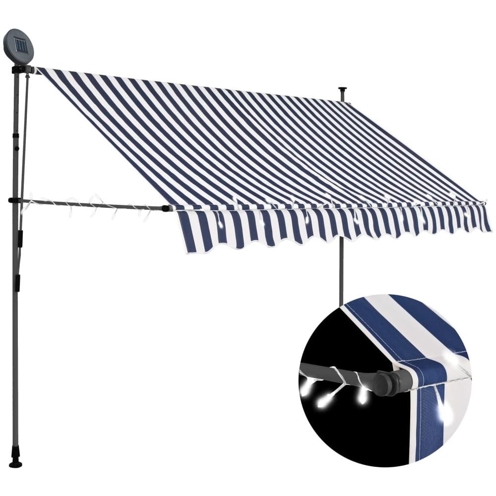 Tenda da Sole Retrattile Manuale con LED 250 cm Blu e Bianca - Foto 1