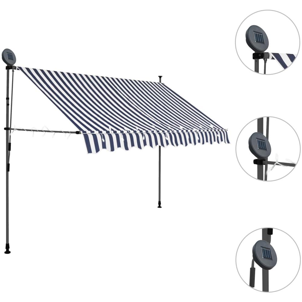 Tenda da Sole Retrattile Manuale con LED 250 cm Blu e Bianca - Foto 3