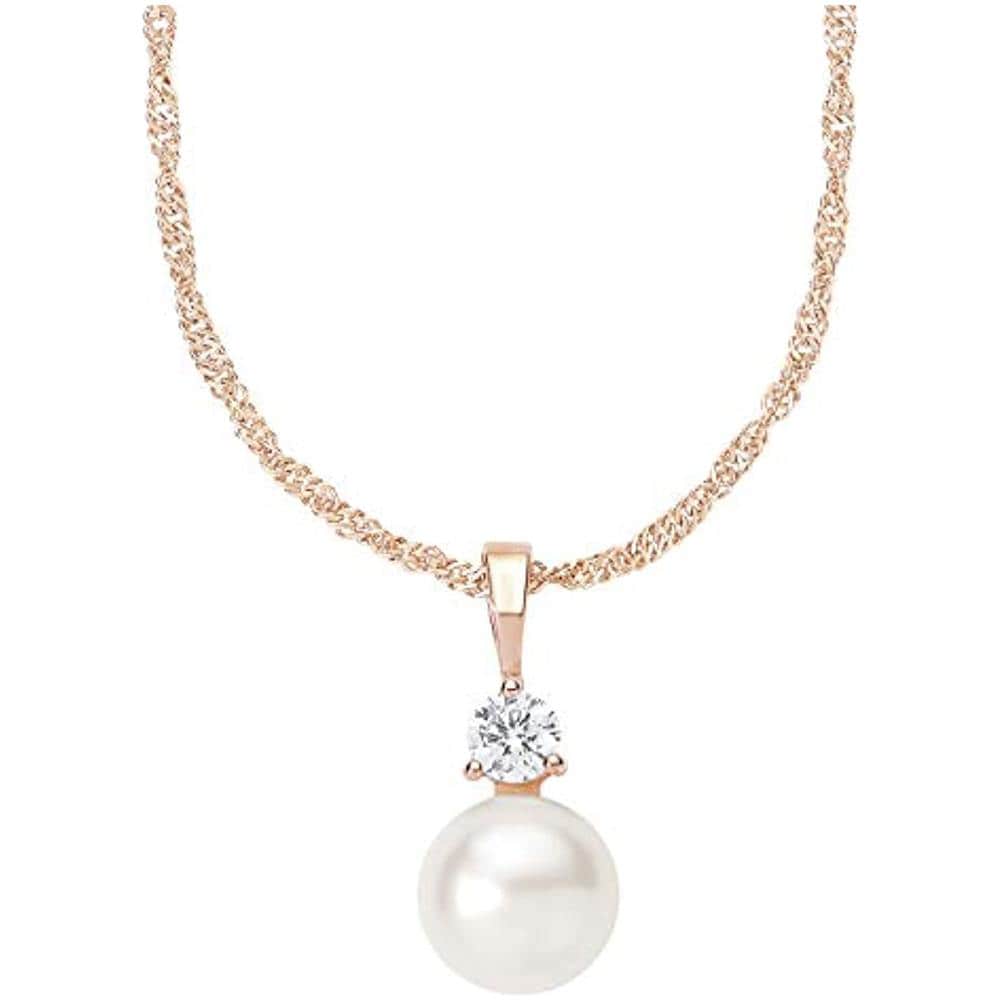 Collana Da Donna Con Ciondolo In Argento 925 placcato Oro Rosa Con Perla Cera Con Zirconi, 45 cm, Colore Pietre: Bianco Ref. 4020689182466 - Foto 1