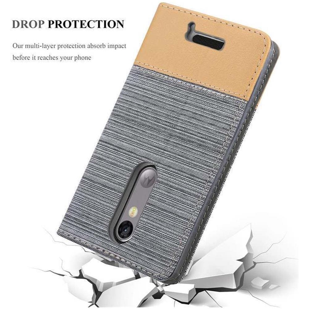 Custodia Compatibile Con Motorola Moto X3 In Grigio Chiaro Marrone - Coperchio Protettiva Con Chiusura Magnetica, Funzione Stand E Tasca Per Le Carte - Foto 8