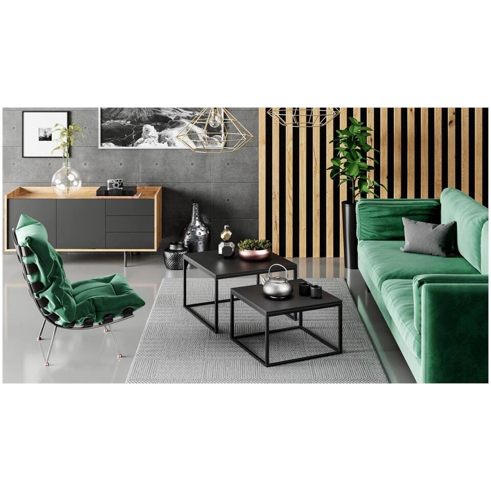 Set Di 2 Tavolini Quadrati Moderni - Design Elegante E Compatto, Colore Nero, Perfetti Per Soggiorno E Salotto