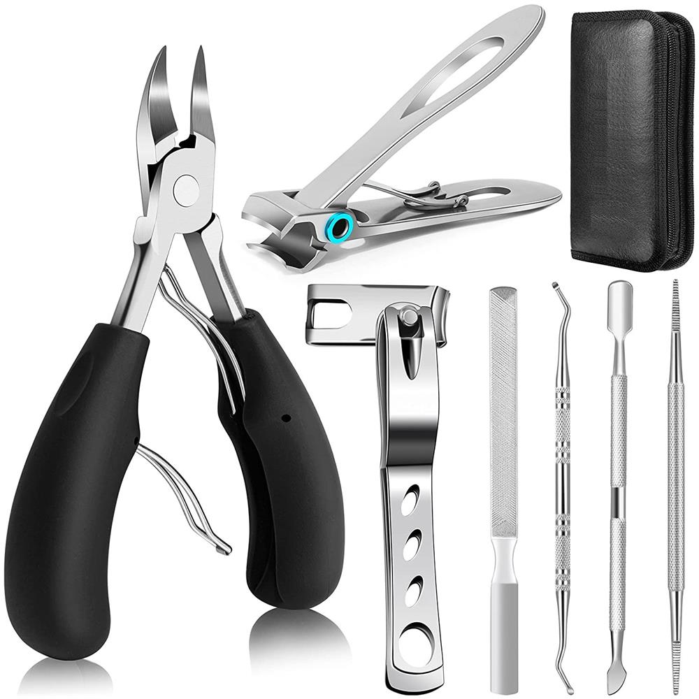 Kit Tagliaunghie Spesse Incarnite In Acciaio Inossidabile 7 In 1 Con Borsa In Pelle Nera Nero - Foto 1