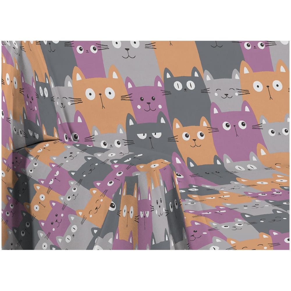 Telo Arredo Multiuso Linea Pensieri Delicati In Cotone Disegno Happy Cat Matrimoniale Arancio - Foto 5
