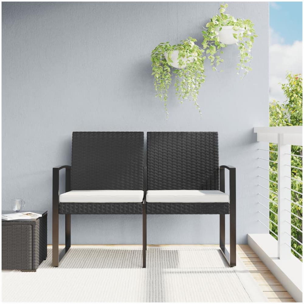 Panca Da Giardino A 2 Posti Con Cuscini In Rattan Pp Nero - Foto 1