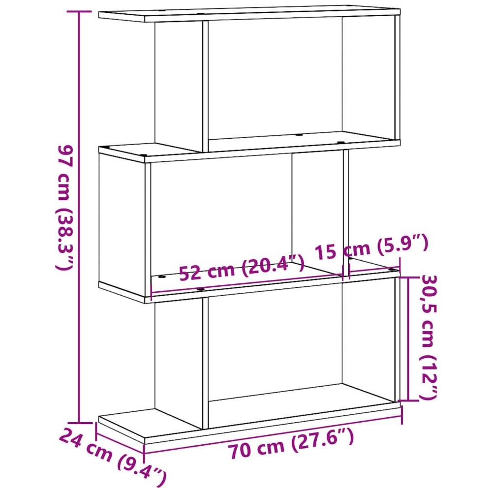 Libreria Divisorio 3Piani Grigio Cemento 70x24x97 cm Truciolato - Foto 10