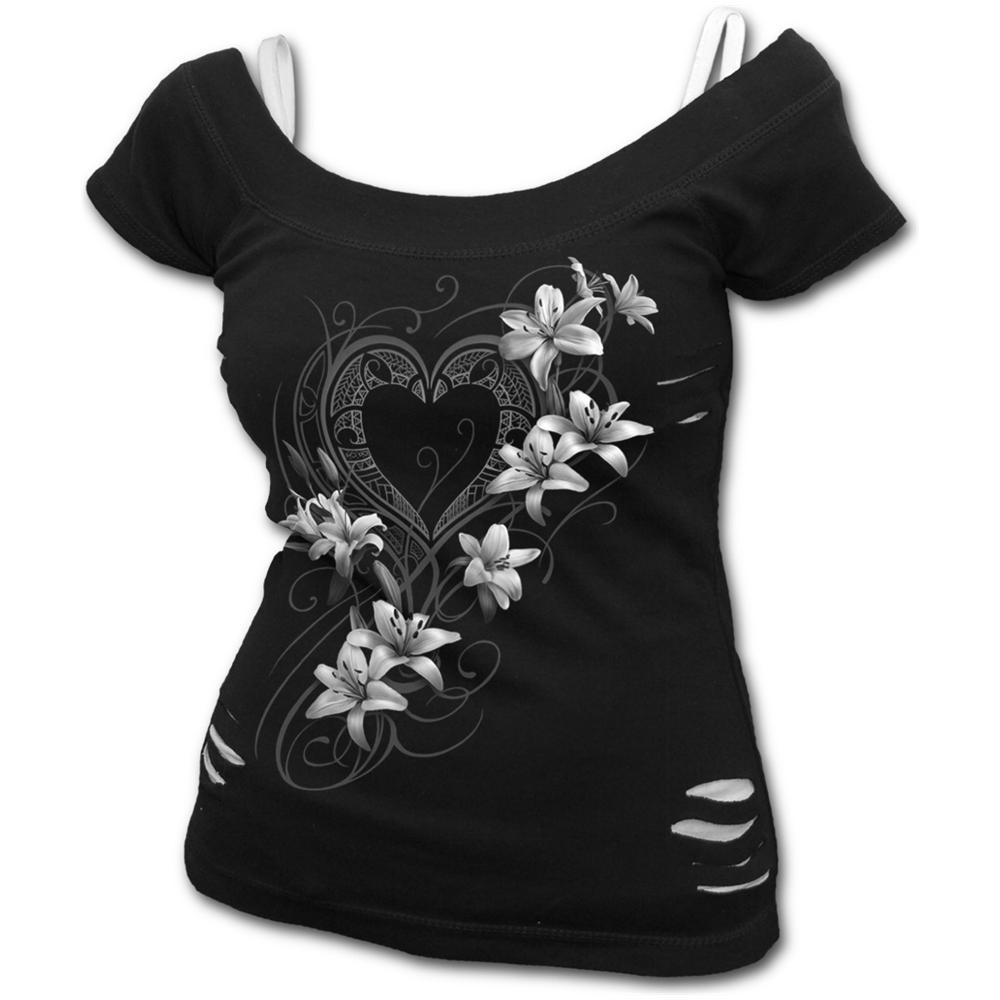 Pure Of Heart 2in1 White Ripped Top Black (Top Donna Tg. L)  - Foto 1