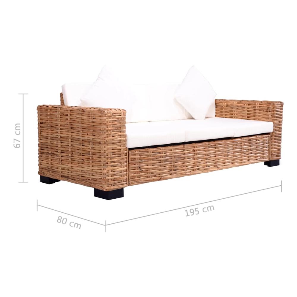 Divano a 3 Posti in Rattan Naturale 195 x 80 x 67 cm - Foto 5