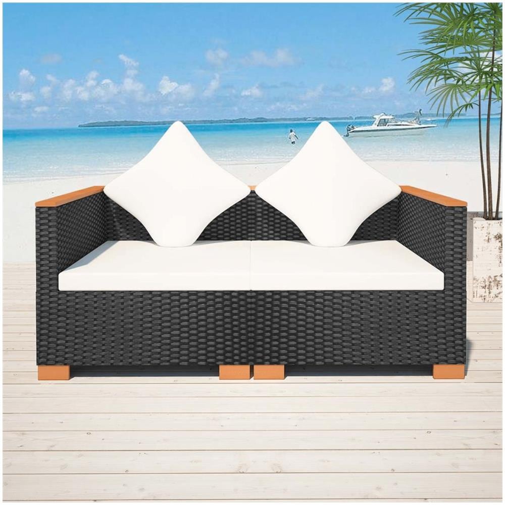 Set Divano Da Giardino 6 Pz In Polirattan E Legno Wpc Nero - Foto 2