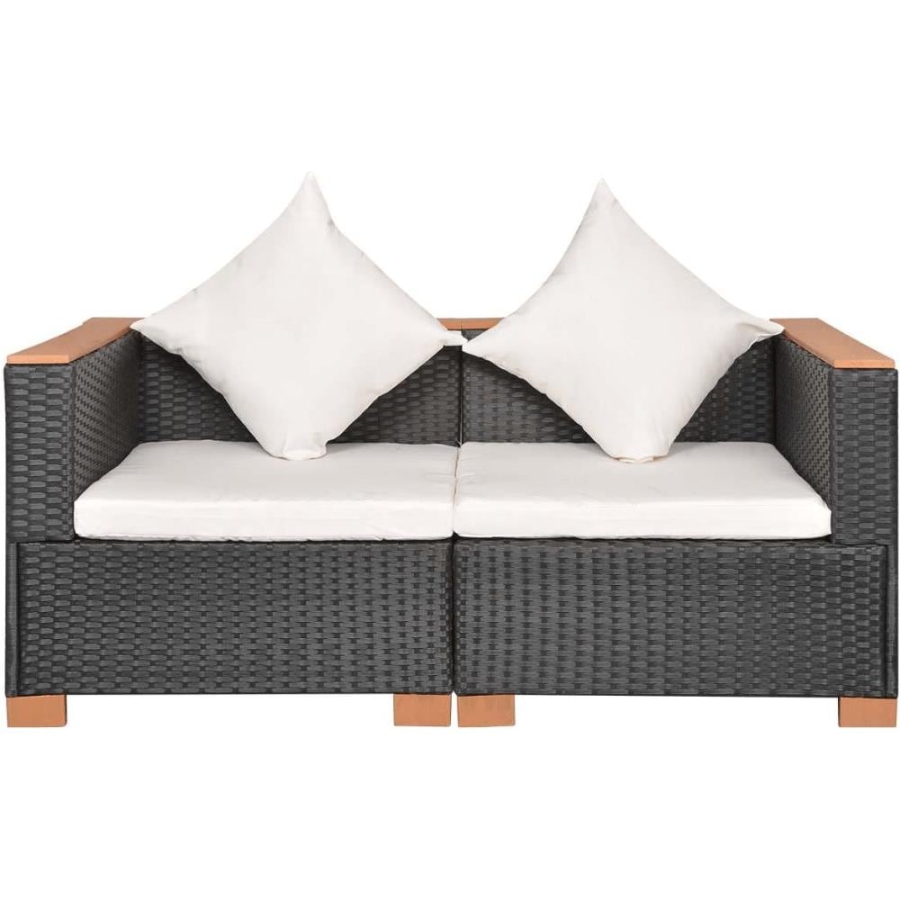 Set Divano Da Giardino 6 Pz In Polirattan E Legno Wpc Nero - Foto 1