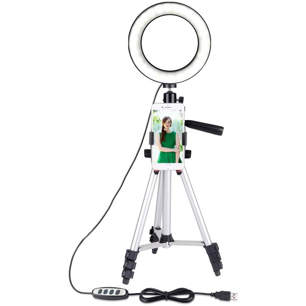 Treppiede Smartphone Rotante A 360° Led Integrati Altezza Max 1m - Argento - Foto 1