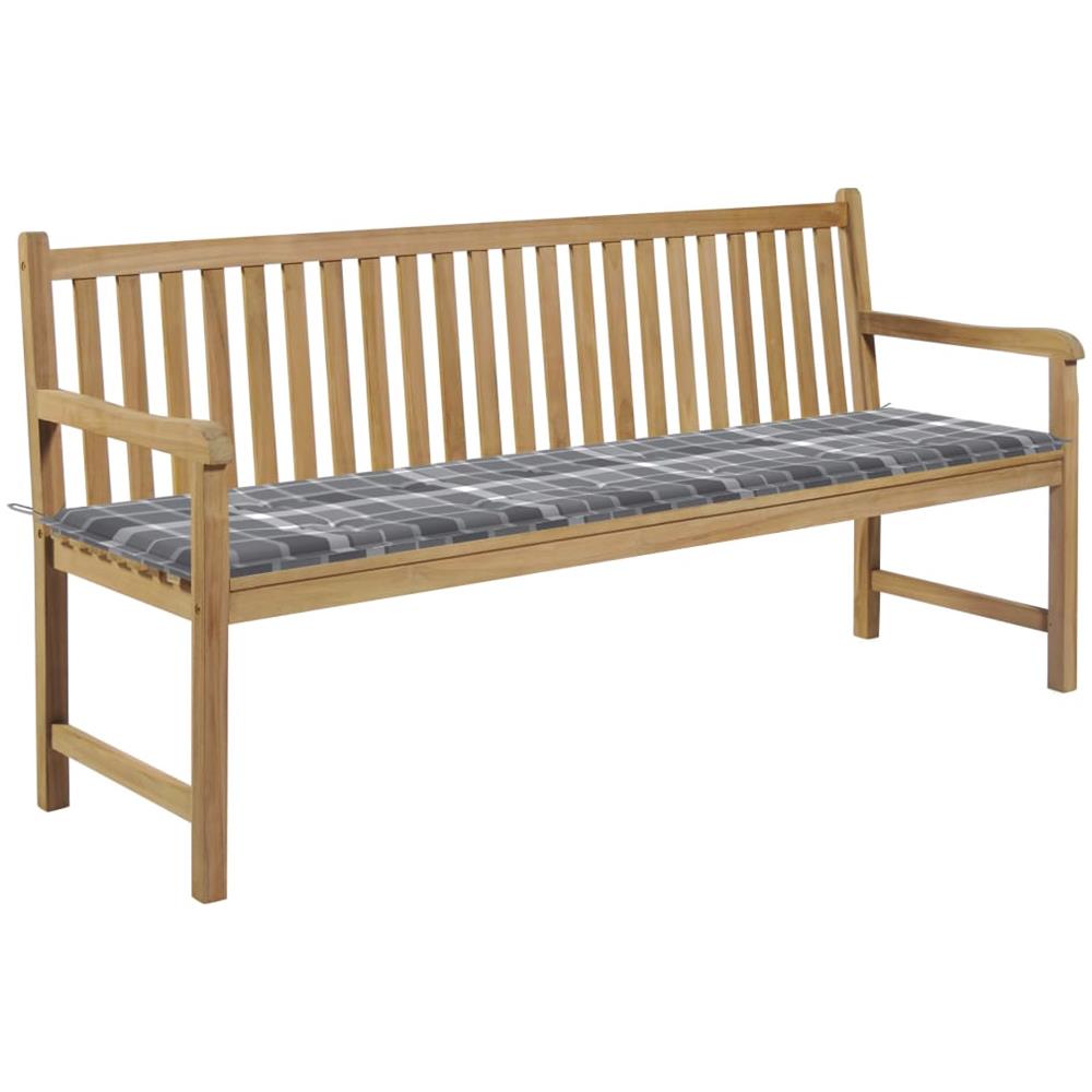 Panca Da Giardino Con Cuscino Grigio A Quadri 175 Cm Legno Teak - Foto 1