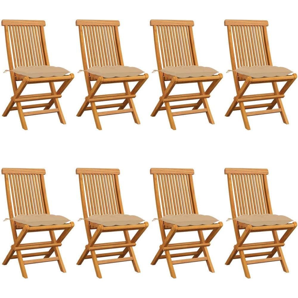 Sedie Da Giardino Con Cuscini Beige 8 Pz In Massello Di Teak - Foto 1