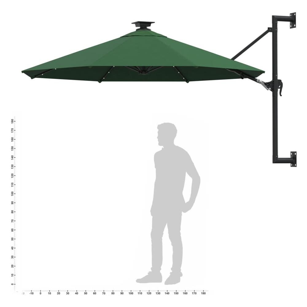 Ombrellone a Muro con LED e Palo in Metallo 300 cm Verde - Foto 3