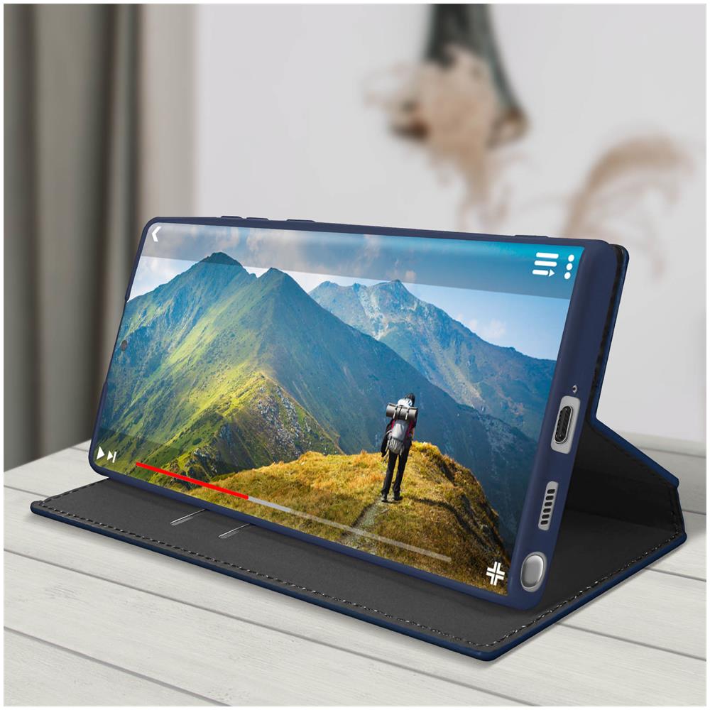 Custodia Samsung Galaxy S22 Ultra Portafoglio Funzione Supporto Video Blu - Foto 2