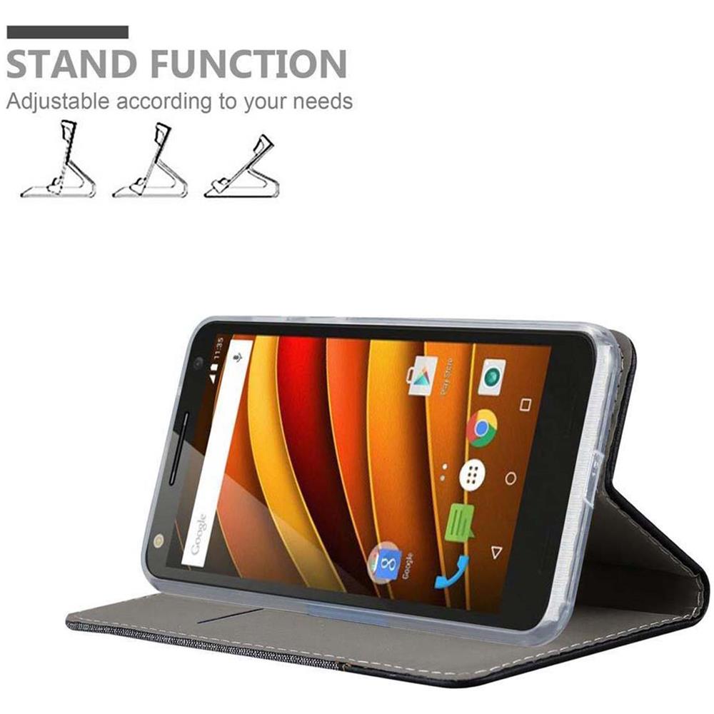 Custodia Compatibile Con Motorola Moto X3 In Grigio Nero - Coperchio Protettiva Con Chiusura Magnetica, Funzione Stand E Tasca Per Le Carte - Foto 2