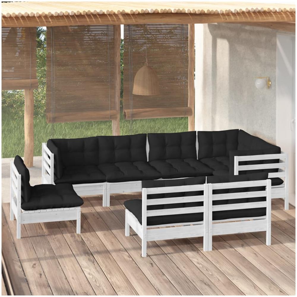Set Divani Da Giardino 8 Pz Con Cuscini Bianchi Legno Di Pino - Foto 1