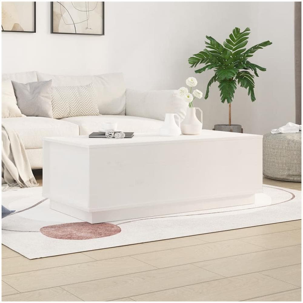 Tavolino Da Salotto Bianco 100x50x35 Cm Legno Massello Di Pino - Foto 1