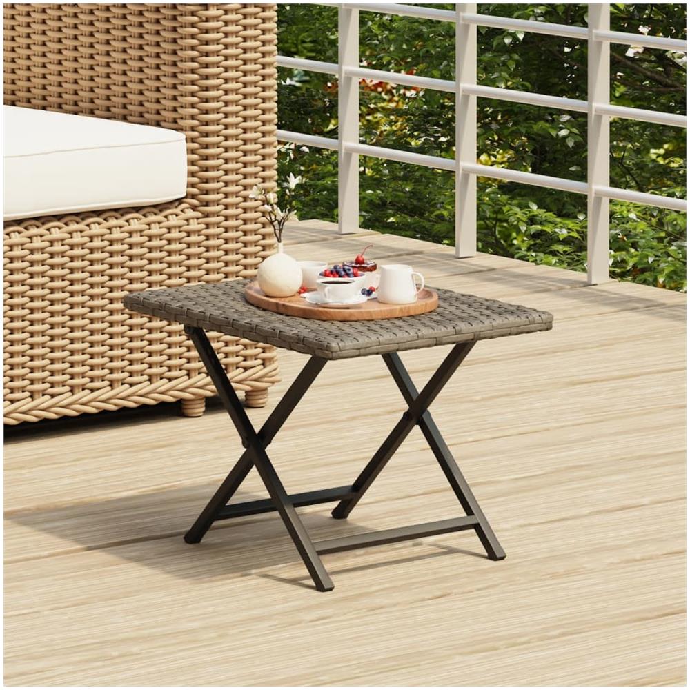 Tavolo Pieghevole Grigio 45x35x32 Cm In Polyrattan - Foto 1